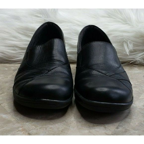 CLARKS Bendables Black Leather Loafers Wedge 6.5M - Picture 2 of 7